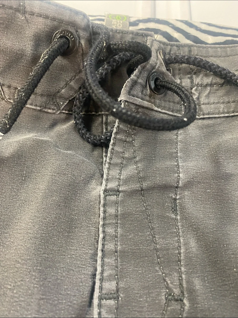 Volcom -vintage Y2K Gray Board Shorts with Teal and Yellow Stripe